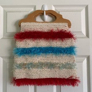 Vintage Handmade Crochet Wooden Handle Bag